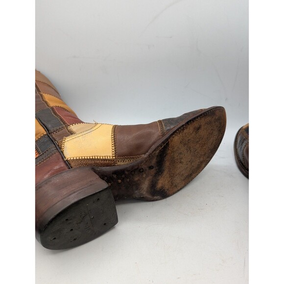 Rare Vtg 70s Larry Mahan Patchwork Leather Cowboy Boots Men 7.5 D / Women 9.5 main image 8
